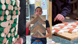 Drie verschillende hout mozaïeken.